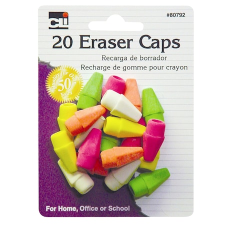 Charles Leonard Pencil Eraser Caps, Assorted Neon Colors, PK240 80792